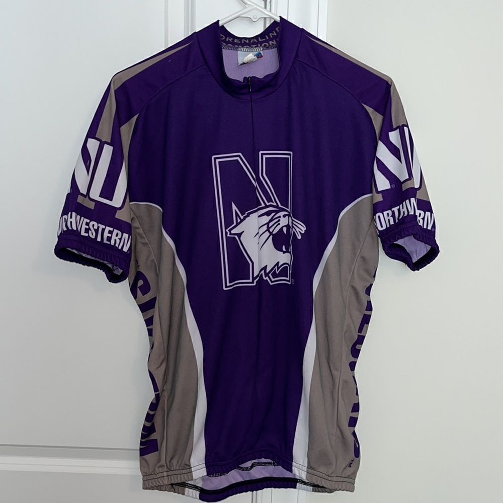 Northwestern NU University men’s Wildcats Cycling Bike touring jersey shirt XL
